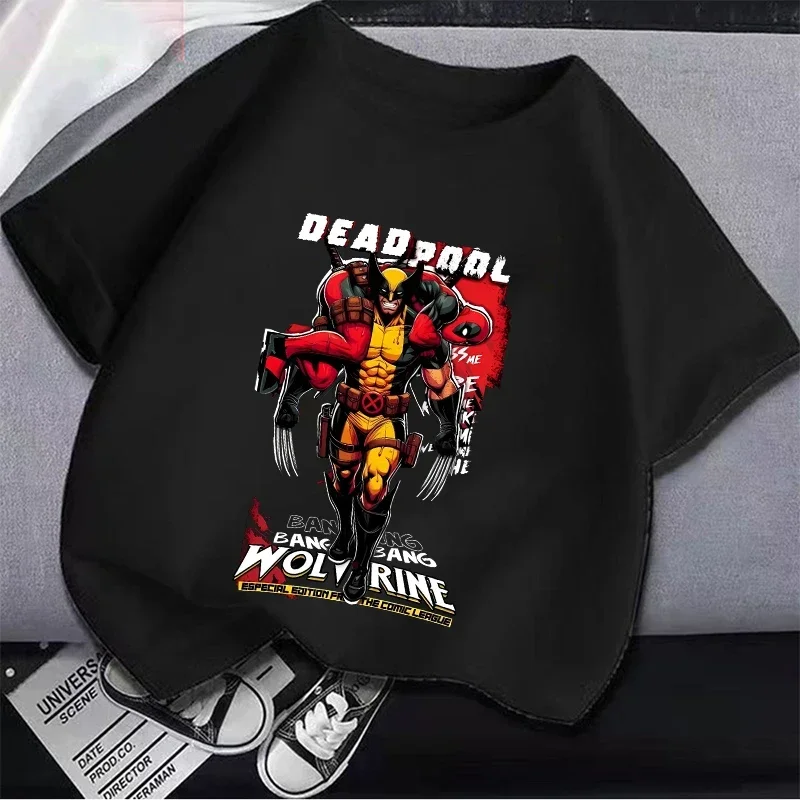 Deadpool & Wolverine T-Shirt Round Neck Short Sleeve Cartoon Fashion Clothing Cotton Kids Breathable Comfortable Birthday Gift