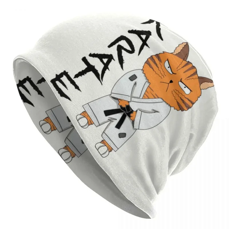 

Шапки-бини с котом для каратэ, модные зимние теплые вязаные шапки унисекс для мужчин и женщин, шапки-бини с мультяшным котом для каратэ