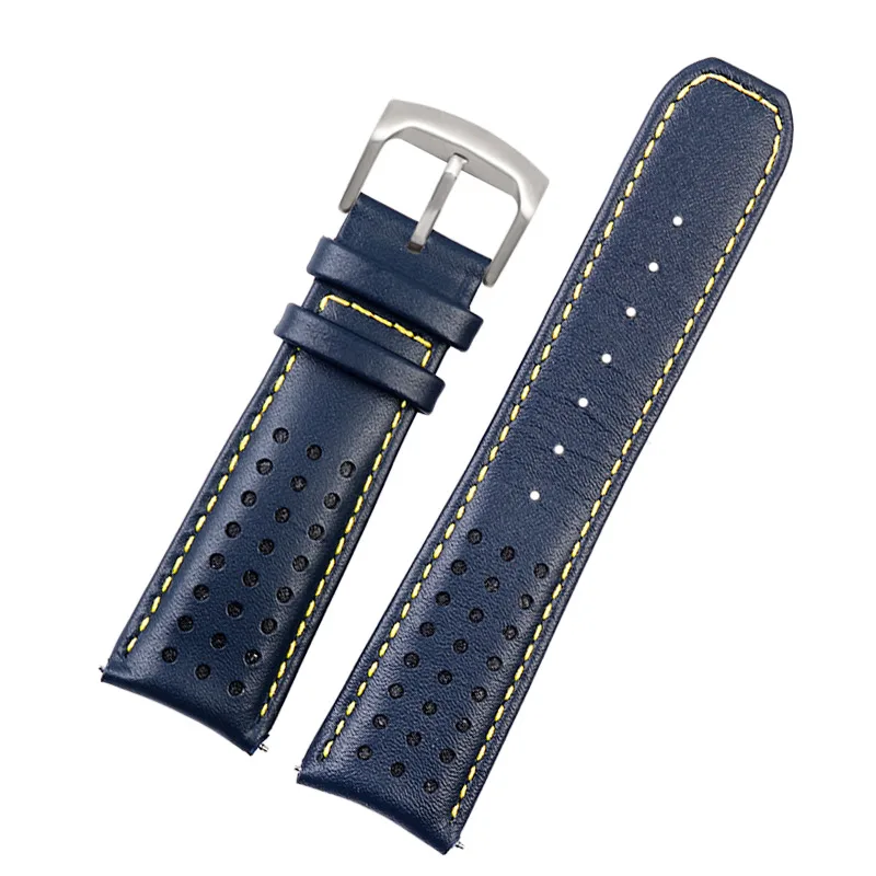 Genuine Leather Watchband - 22mm/23mm Curved End Strap in Navy Blue