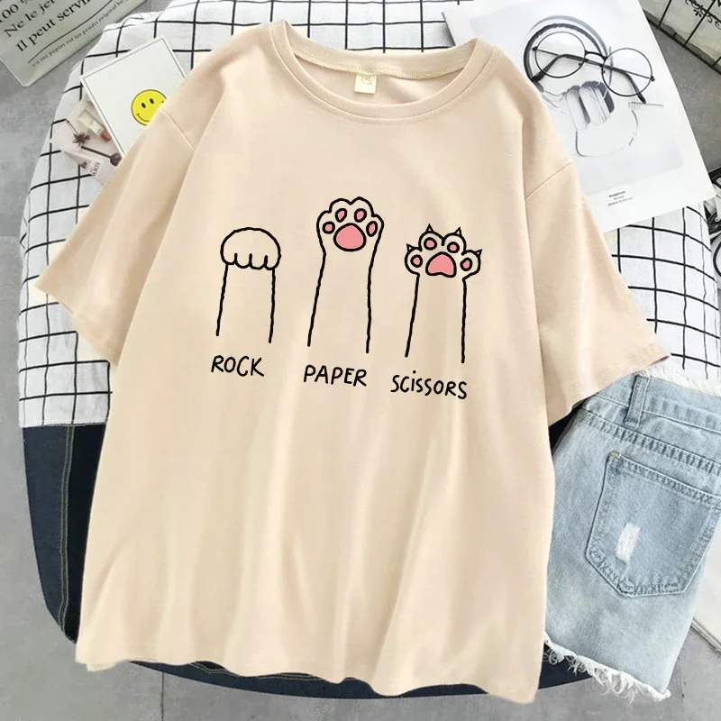 

RockPaperScissorsFunnyCatPrintTShirtWomenSummerSoftOversizedTopsFashionCasualShortSleeveStreetCottonTshirt