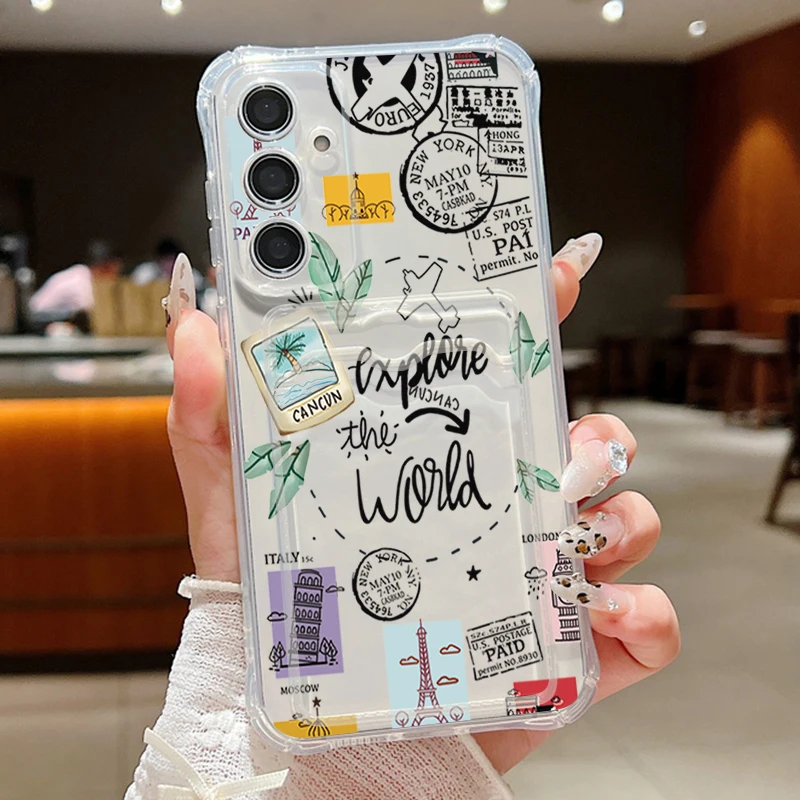 Travel World Print TPU Case with Card Slot Pocket