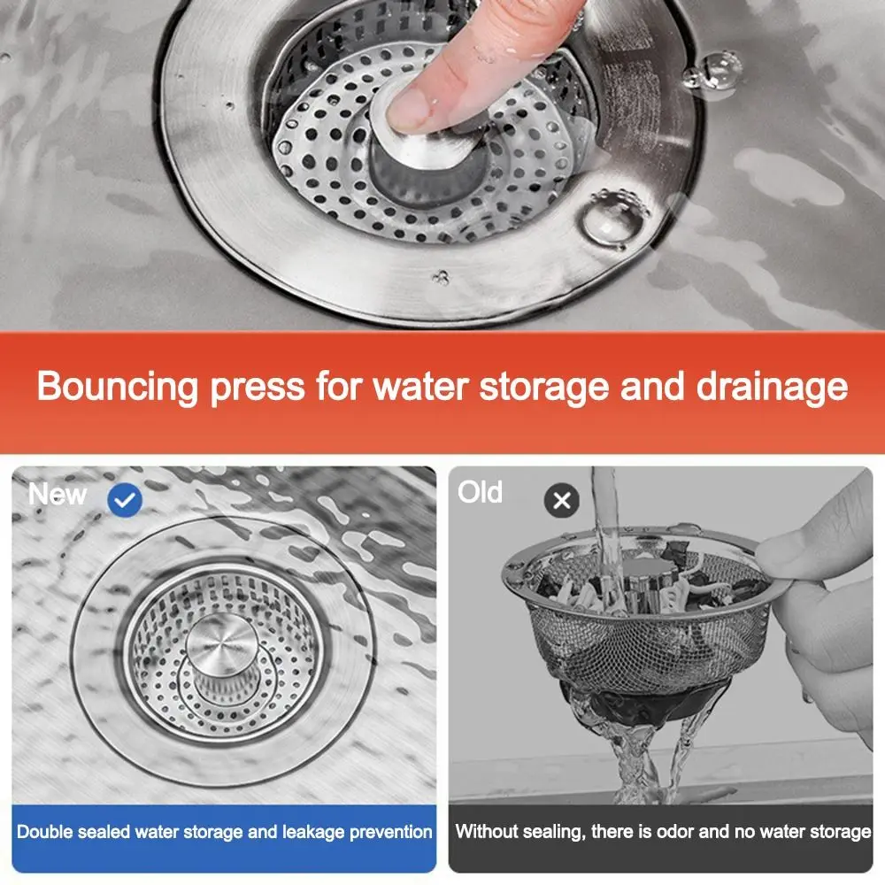 3 in 1 Kitchen Sink Drain Strainer Stainless Steel Pop-up Sink Plug Anti-Clog Food Catcher Basket sink filter kitchen sink filter sink strainer kitchen sink strainer