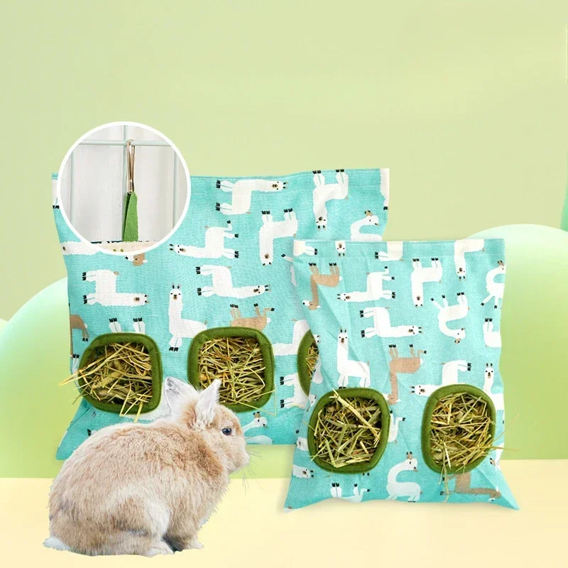 Hanging Feeding Bag Pet Hay Bag for Guinea Pigs Small Animal Feeder Rabbit 3 Holes Food Dispensers Rack Cage Accessories hay bag