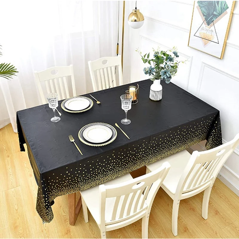 

3 Piece Tablecloth Disposable Tablecloth Black Gold Graduation Theme Party Theme 54 Inch X 108 Inch