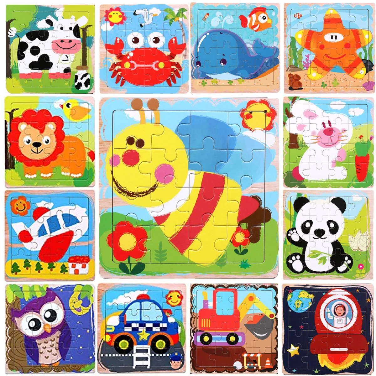 

16pcs Puzzles Gift for Kids for Ages 3-6 Montessori Wooden Jigsaw Puzzles for Toddler Children Learning Educational Puzzle Toys