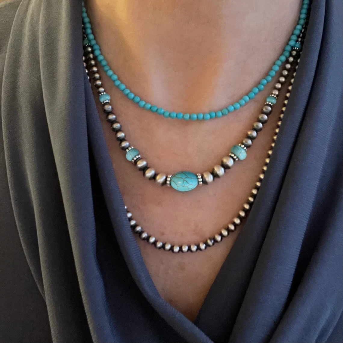 3 шт., бирюзовое ожерелье с бусинами, в стиле Навахо