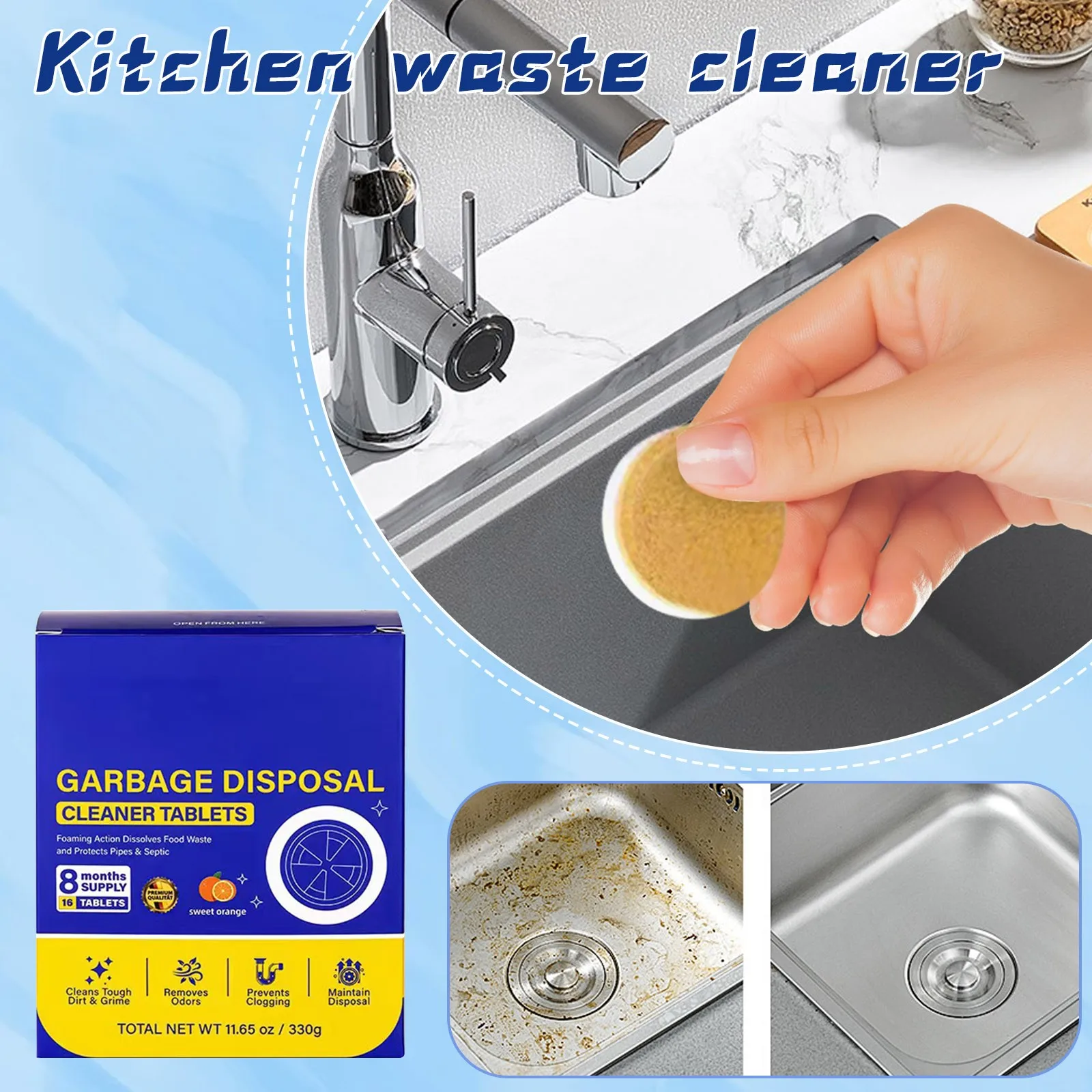 Powerful Kitchen Waste Disposal Cleaner Deodorant Tablets Fresh Scented Foam Tablets,Cleaning and Eliminating Sink Odors