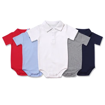 Pagliaccetto polo in cotone tinta unita 100% per bambino 0-24 mesi unisex ragazzi ragazze manica corta vestito morbido e confortevole abbigliamento neonato 1