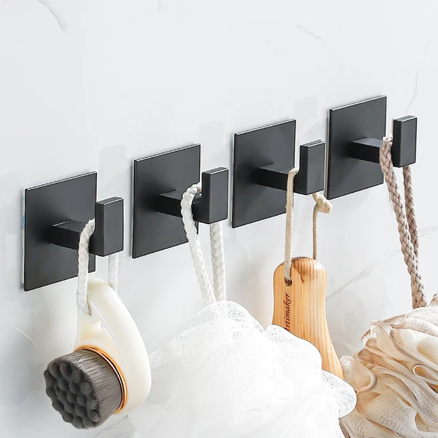 1-4 pz forte adesivo gancio da parete adesivo appeso appendiabiti appendiabiti doccia accappatoio 3M gancio cucina bagno asciugamani ganci neri 4