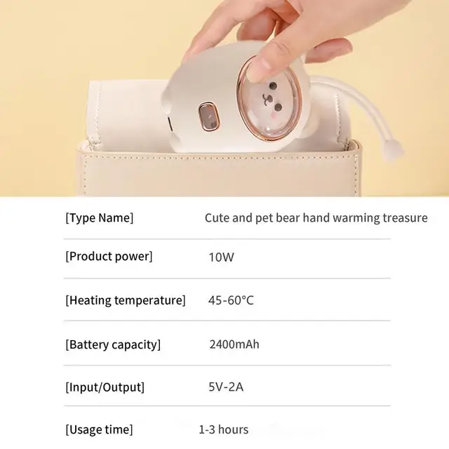Újratölthető Kézmelegítő Aranyos Medve Alakú Újrahasznosítható Kézmelegítő, Beépítve 2400 Mah Akkumulátor Gyors Fűtés - Image 5