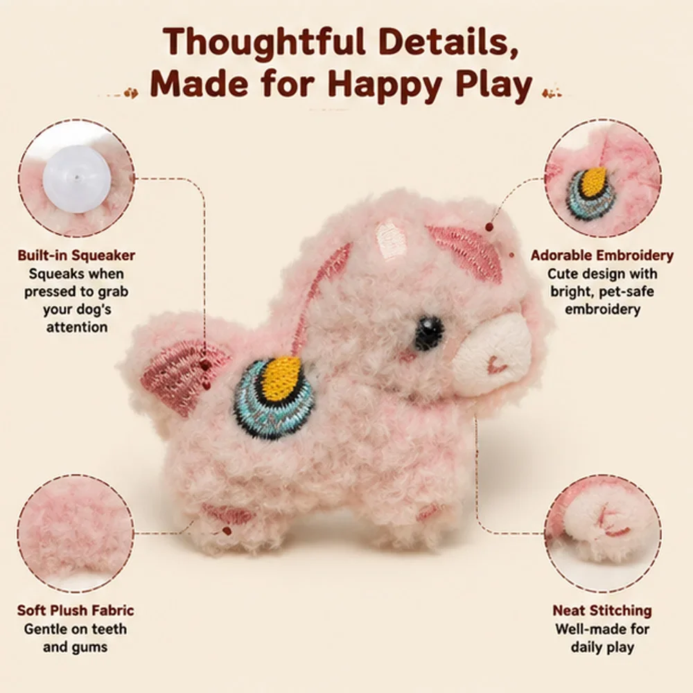 Cute Mini Plush Squeaky Chew Toy for Small Dogs and Puppies – Soft Animal Pet Toy in 4 Colors