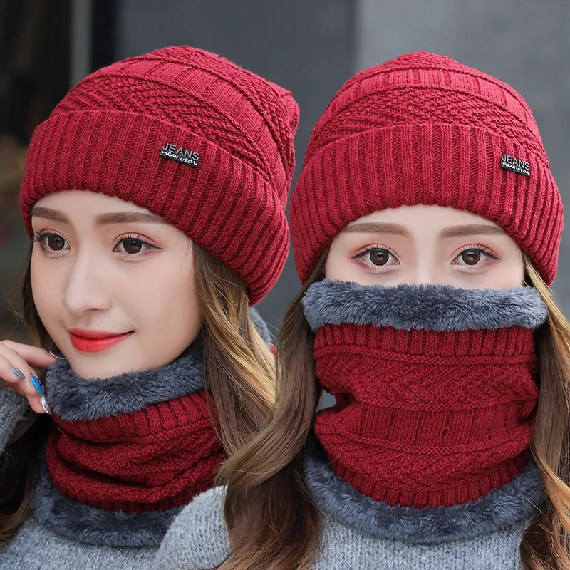 Ensemble bonnet et écharpe tricotés 5 pièces ensemble d'hiver
