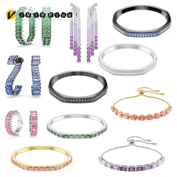 2025 Luxury Sparkling Exquisite Earrings Bracelet for Women Jewelry Set Fashion Cut Crystal Square Suitable for Party Accessorie 1