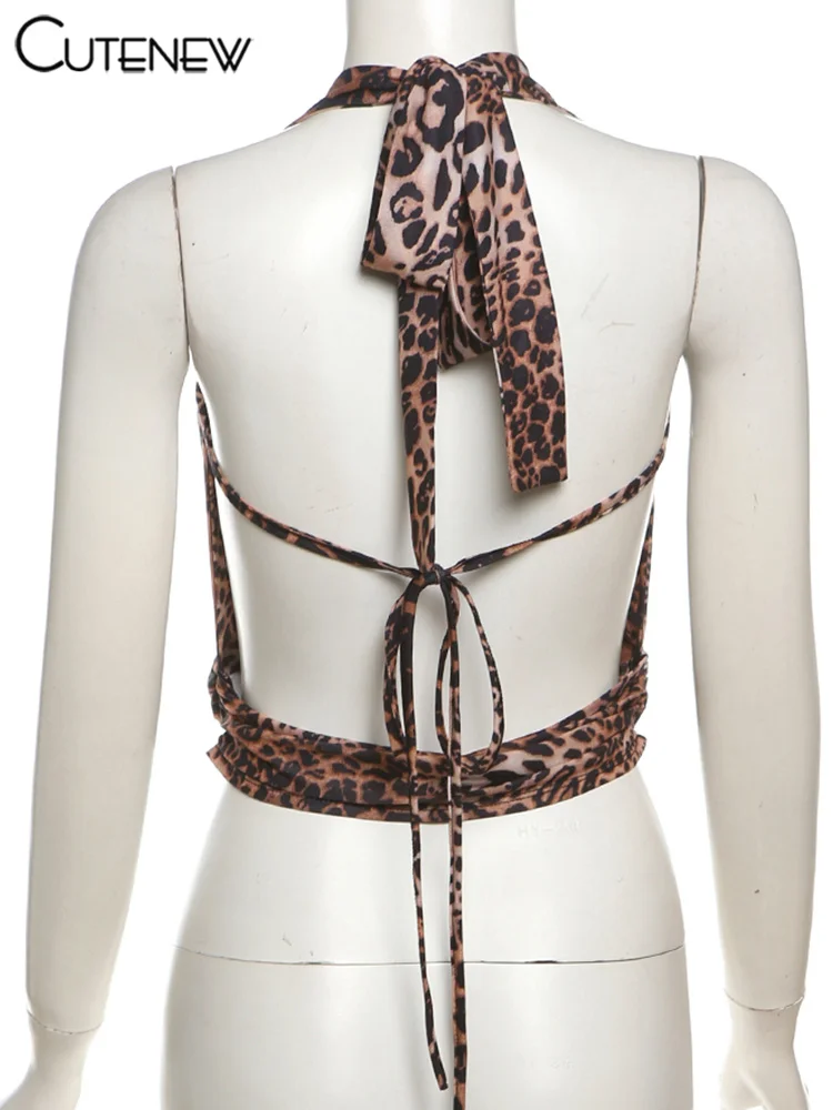 Printed Halter Women Vest Summer Fashion Swinging Neck Bandage Unique Tank Fashion Sexy Mujer Street Party Matching Tops