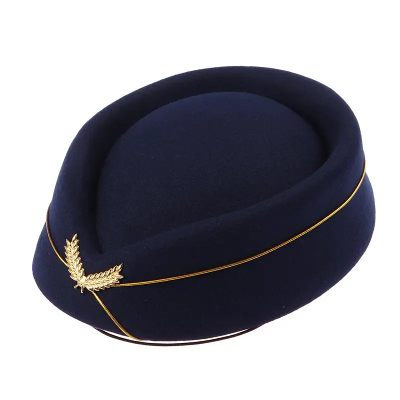 Cappello da hostess aereo da donna cappello da assistente di volo in lana cappello da hostess per Costume Cosplay Performance musicale-taglia M (blu Navy)