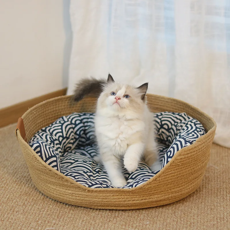 

Four Seasons Putuo Grass Nest Rattan Woven Cat Nest General Purpose Winter Warm Cat Bed Mats Cat Scratching Board Dog Nest