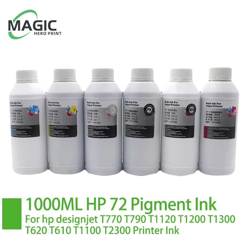 

1000ML Pigment Ink for HP 72 Ink Cartridge for HP Designjet T770 T790 T1120 T1200 T1300 T620 T610 T1100 T2300 Printer Ink hp72