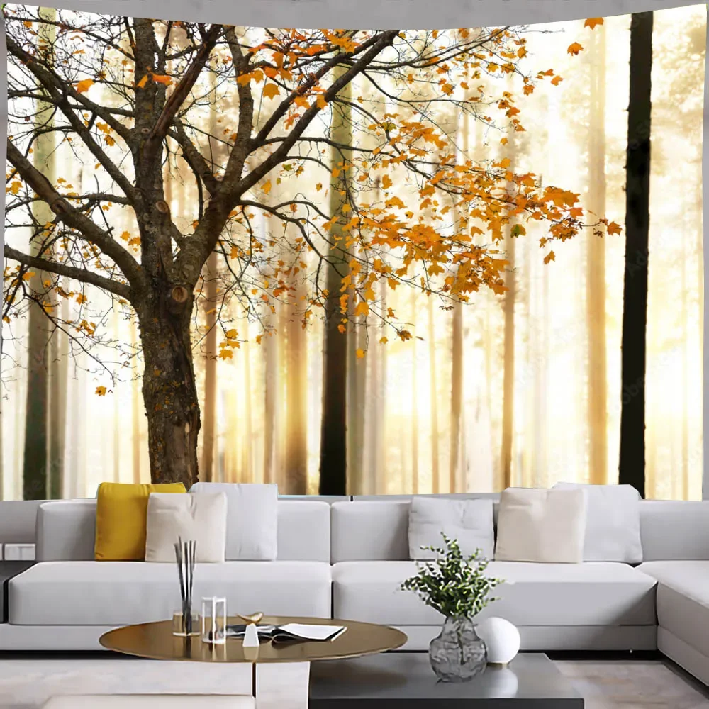 Autumn Forest Tapestry Wall Hanging Fallen Leaves Landscape Room Decoration Family Bedroom art large fabric wall tapestrys
