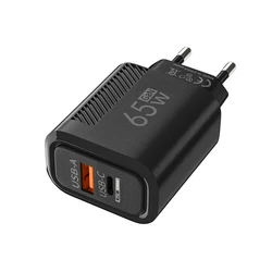 65W GaN Fast Charging USB - C Wall Charger with USB PD Quick Charge 3.0 - EU Black