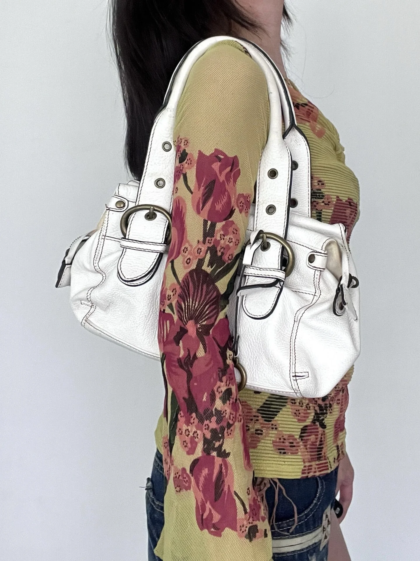 Retro Tote Bag Motorcycle Bag Soft PU Leather Large Capacity Shoulder Bags Women Y2K Punk Zipper Pocket Fashion Crossbody Bag