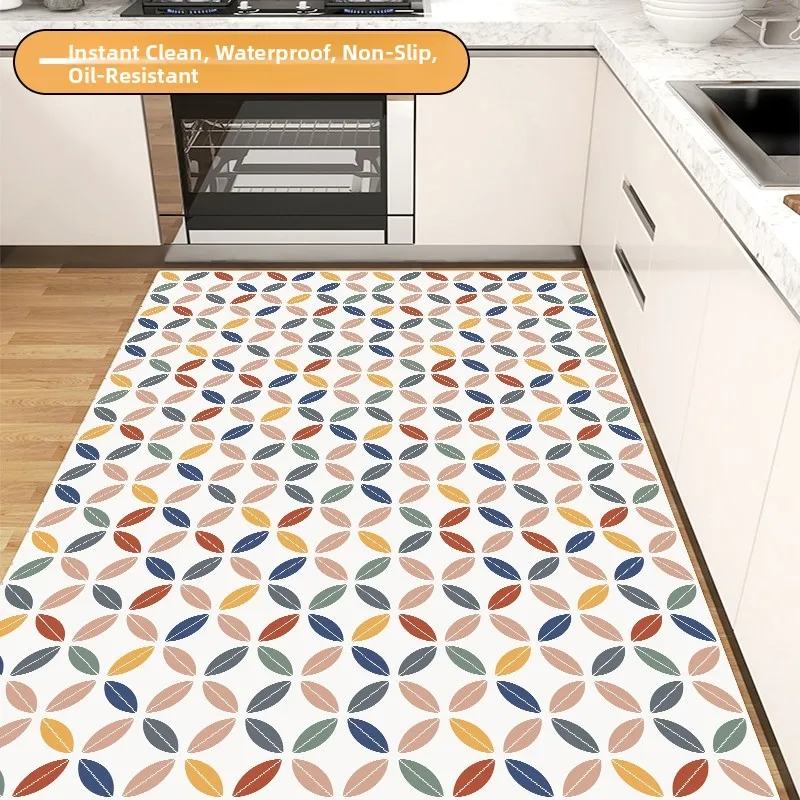 Leather Kitchen Mat Durable Easy to Clean Whole Layout Slip Resistant Waterproof Oil Resistant No Need for Waing Carpet