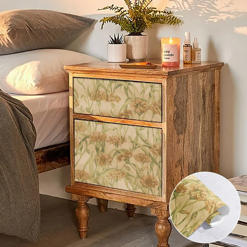 Nature Yellow Floral Peel And Stick Wallpaper Vintage Removable Furniture Cabinet Sticker Self-Adhesive Bedroom Home Decor