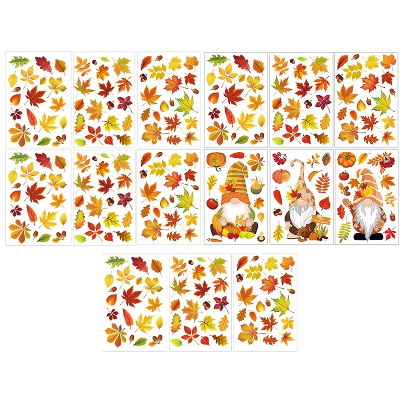 Window Stickers 6 PCS Autumn Window Clings for Glass Autumn Clings for Windows Fall Window Stickers Thanksgiving Home Office Decorations