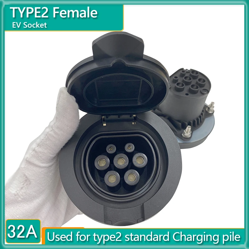 

Type2 Female EV Charging Socket Outlet Type 2 Socket Connector 4 Point Fixed European Standard IEC 62196-2 32A 3 Phase AC