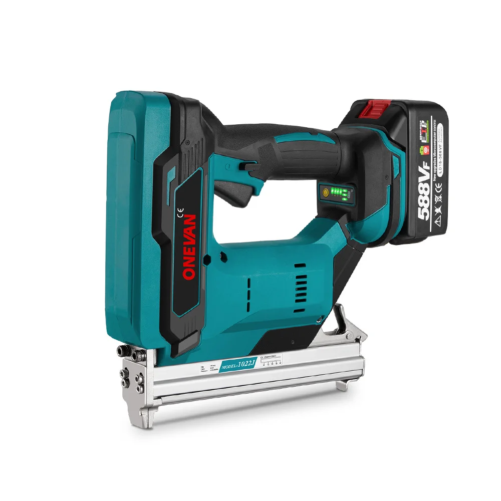 ONEVAN Brushless Electric Nail Gun 1022J Cordless Stapler Framing Nailer Tacker Furniture Power Tool For Makita 18V Battery Pin