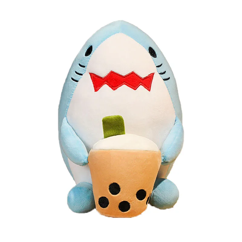 Cute 10 inch Stuffed Animal Bear Cat Shark Plush Toys Pearl Cup Shape Hugging Pillow Bubble Cartoon Milk Tea Boba Plush Toy