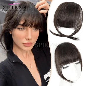 3D Blunt Cut Clip-In Bangs Human Hair Pieces Real Natural Staight Hair Bangs Clips in Fringe Bangs Hairpiece for Women