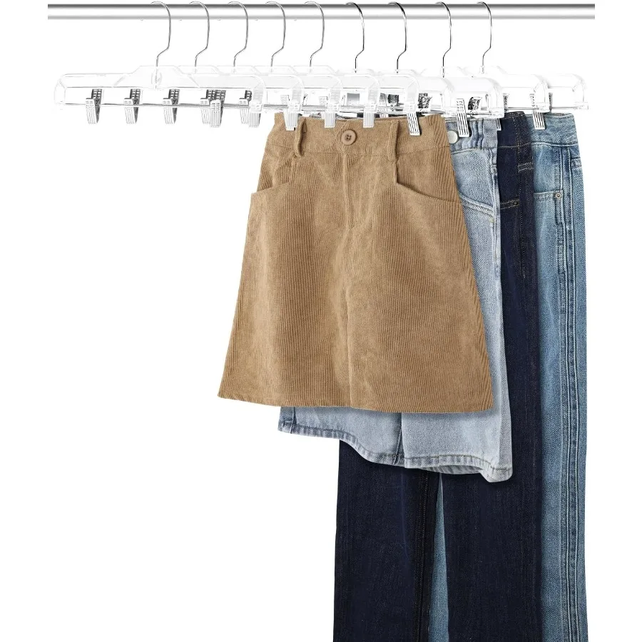 15Pack 14Inch Clear Plastic Skirt Hangers with Adjustable NonSlip Clips for Shorts Jeans Trousers Ideal Storage Solution for Wa
