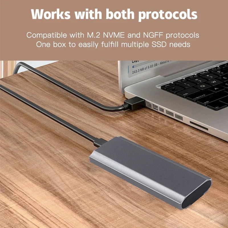 USB 3.1 M2 NVMe SSD 케이스 인클로저, C타입 HDD 박스 도구 무료 SATA M 키 B 키 인클로저, 10Gbps