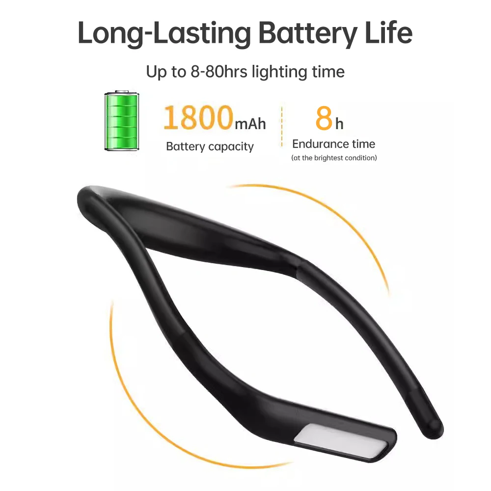 Neck Reading Light Rechargeable Book Light with 3 Color Adjustable Brightness Eye-friendly Desk Lamp Bendable Arms for Reading