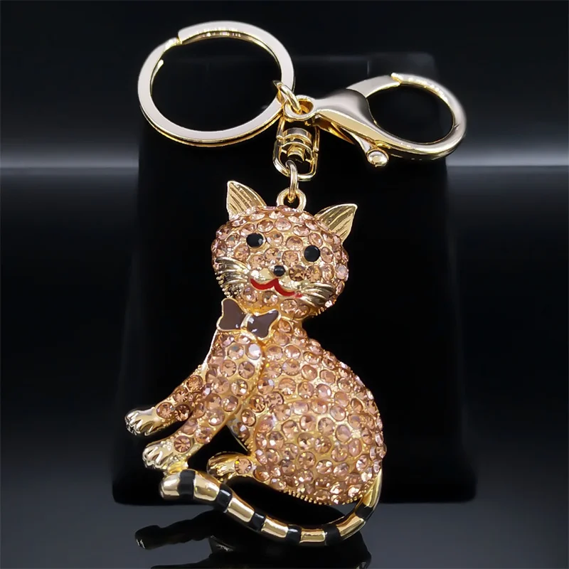 JewelBeauty Portachiavi con ciondolo a forma di gatto della fortuna con strass di cristallo e strass, Blu, S