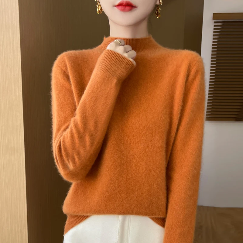 100% Merino Wool Women's Sweater, Classic, Knitted, Crew Neck, Long Sleeves, Pullover, Warm, Top, Basic, Autumn/Winter 2024 6
