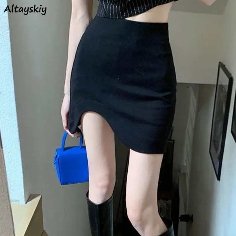 

A-line Skirts Women Asymmetrical Ulzzang High Waist Summer Hotsweet Mini Solid Simple Streetwear Female Cozy All-match Fashion