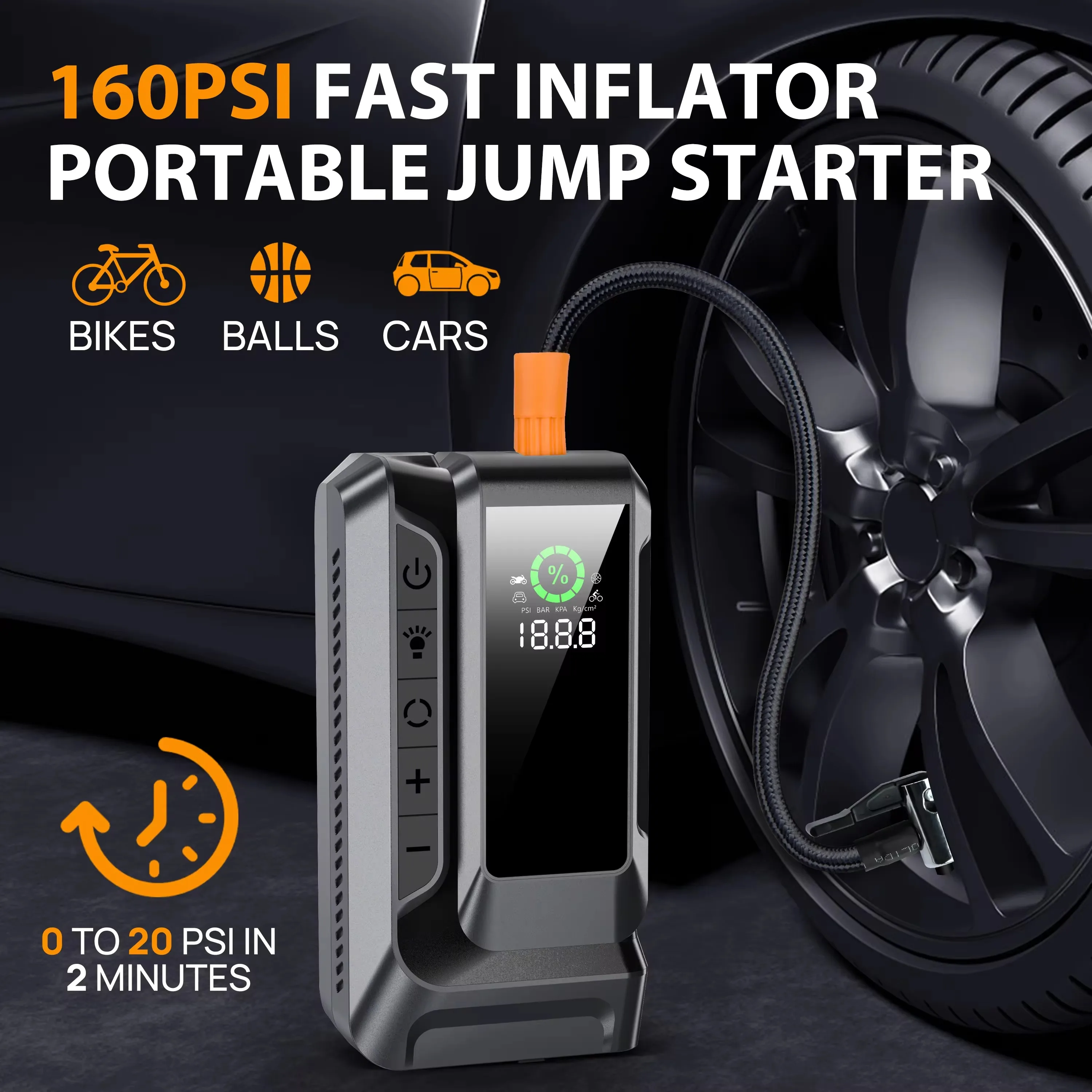 Car Jump Starter Jump Starter 3 in1 Car Jump Starter Emergency Air Pump 160PSI Air Compressor 20000mAh Peak Current 4000A Starter Device Tire Inflator