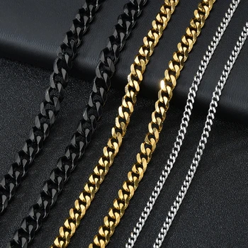 1 Piece Width 3.5/5/7mm Stainless Steel Gold/Black Color Punk Necklace  Cuban Link Chain Male Fashion Jewelry Gifts for Men 1