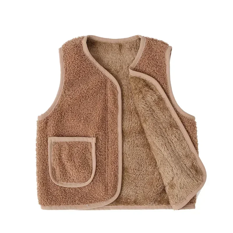 Autumn Winter Baby Lamb Wool Warm Waistcoat Girls Boys Plush Vest Single Breasted Double Layer Child Warm Fashion Coat