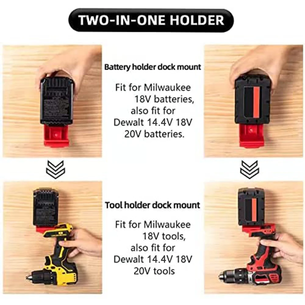 1/2/5PCS Tool Mount for Dewalt for Milwaukee 18V 20V Drill Battery Holder for Dewalt 20V Battery Dock Holder for Milwaukee 18V