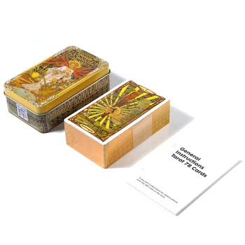 10.3*6 cm Golden Art Nouveau Tarot in A Tin Box with Guidebook 78Pcs 1