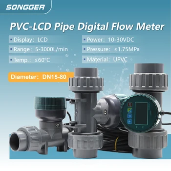 เครื่องวัดอัตราการไหลแบบดิจิตอล PVC พร้อมหน้าจอ LCD เอาต์พุต RS485 ทนกรดและการกัดกร่อน เซ็นเซอร์สำหรับน้ำ น้ำเสีย และระบบชลประทาน 1