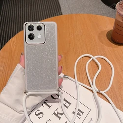 Clear Glitter Silicone Crossbody Lanyard Soft Phone Case for Redmi Note 11S 5G (GS Silver White)