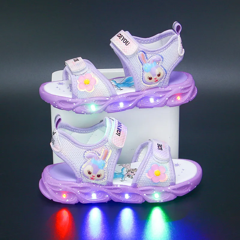 Disney Girls\' Sandals LED Light Baby Soft Sole Girls\' Beach Shoes Princess StellaLou Shoes Fashion Network Pink Purple Shoes
