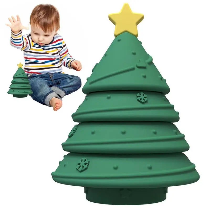 

Montessori Toddler Teething Toys Silicone Christmas Tree Blocks Reusable Soft Montessori Toddler Sensory Toy For 6-12 Months