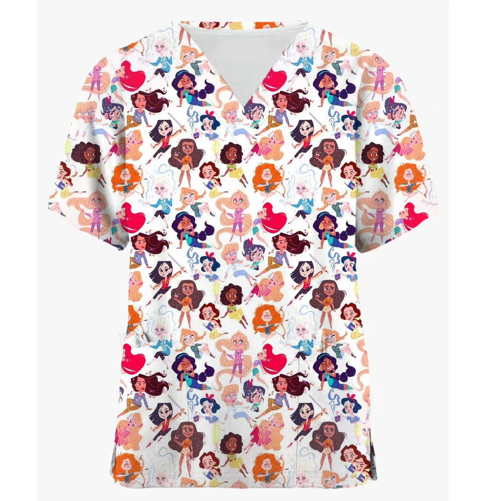 thumbnail image 1 of Venta al por mayor de uniformes de quirófano con estampado de princesas de Disney Frozen, suministros para el trabajo hospitalario, paños de trabajo dental para enfermeras, 1 of 5