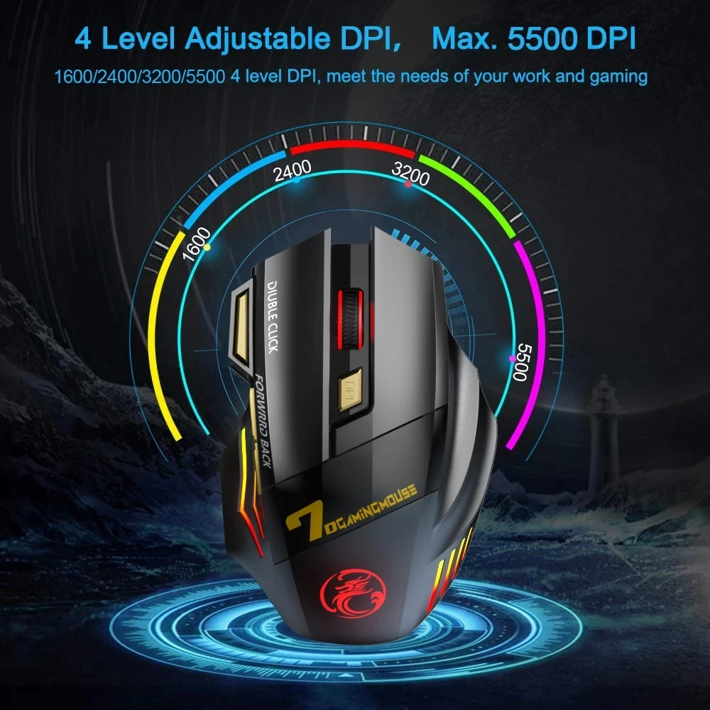 Wireless Rechargeable Gaming Mouse with 7 Color LED