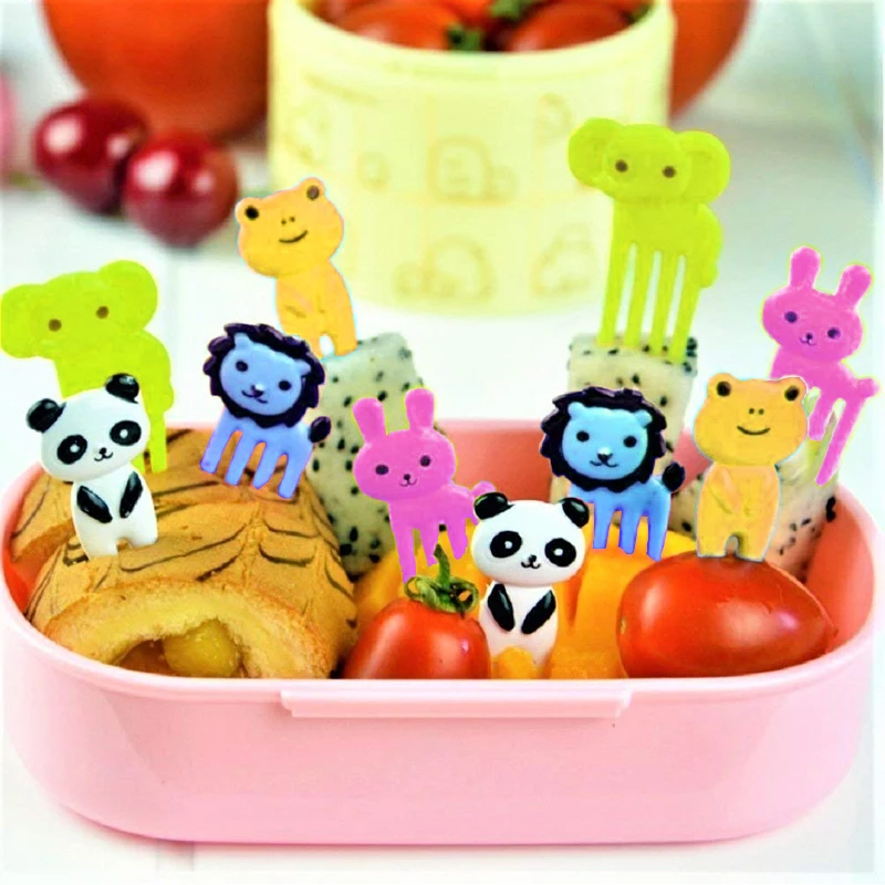 10pcs Cute Mini Animal Farm Cartoon Food Picks Children Snack Cake