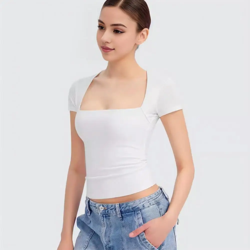 

Women Slim Fit Summer Top Short-sleeve Top Stylish Women's Square Neck Short Sleeve Tee Shirt Collection Slim Fit for Summer